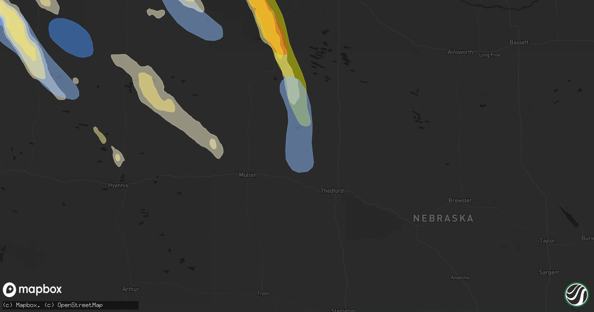 Hail map in Seneca, NE on August 16, 2026