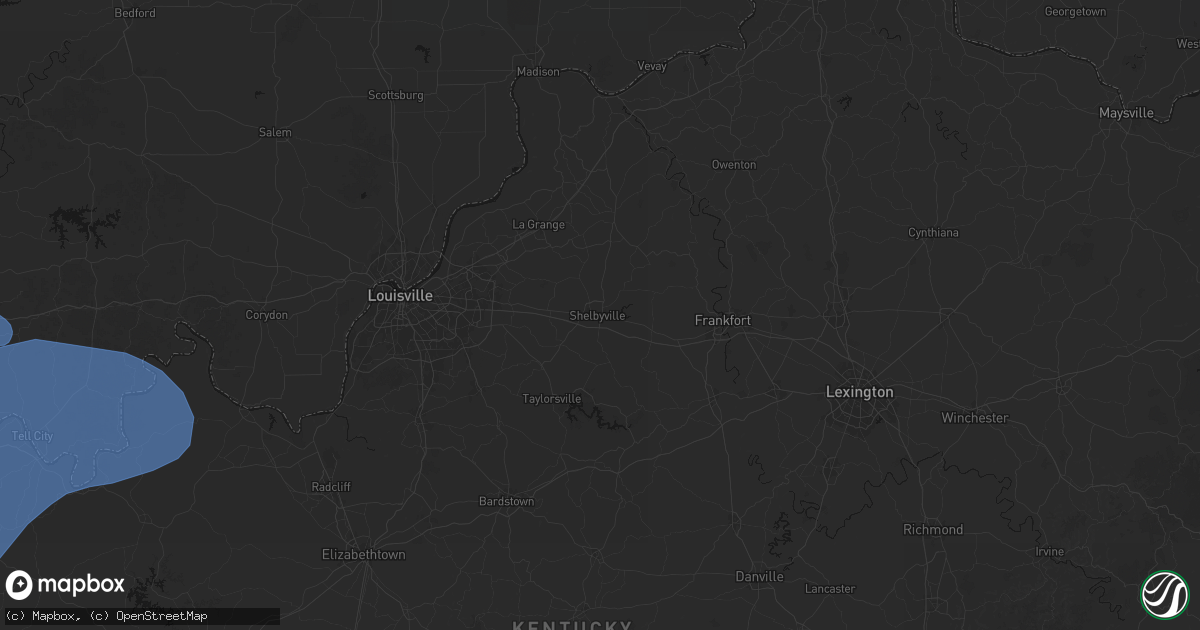 Hail map in Shelbyville, KY on August 16, 2026