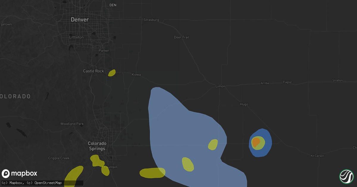 Hail map in Simla, CO on August 16, 2026