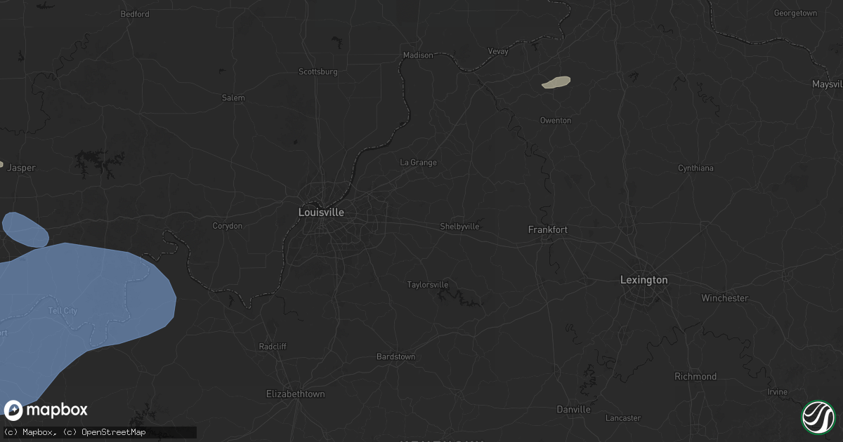Hail map in Simpsonville, KY on August 16, 2026