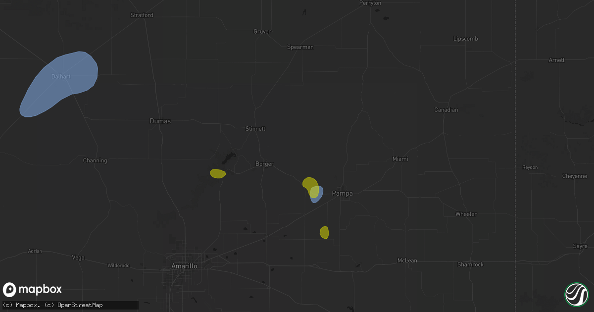Hail map in Skellytown, TX on August 16, 2026