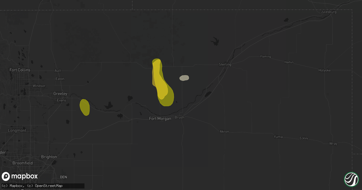 Hail map in Snyder, CO on August 16, 2026