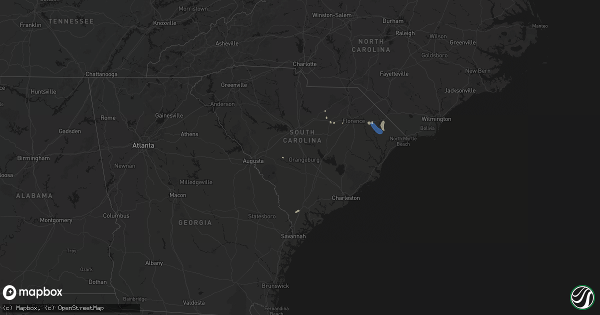 Hail map in South Carolina on August 16, 2026