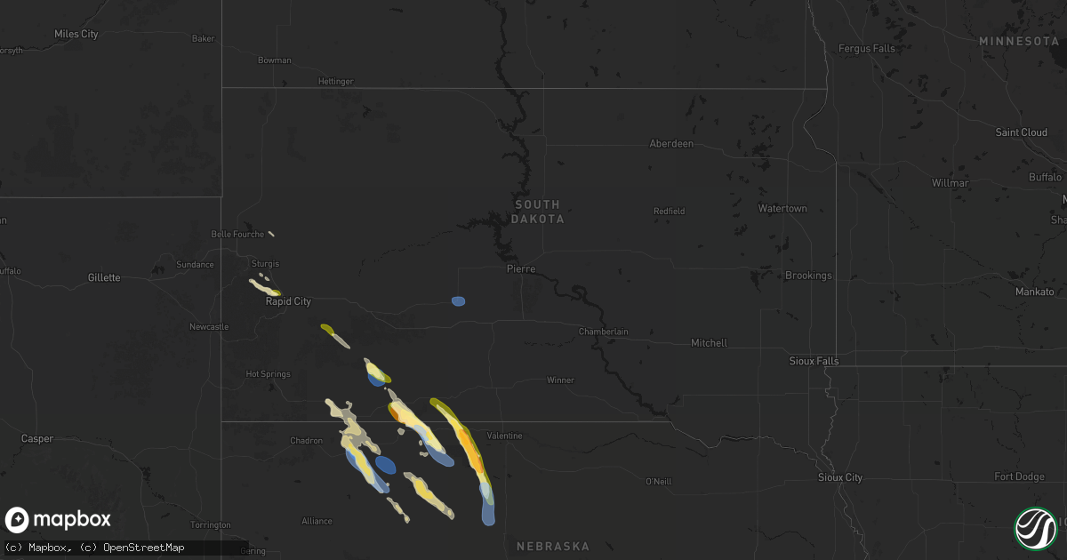 Hail map in South Dakota on August 16, 2026