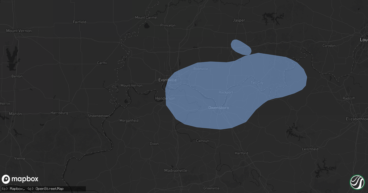 Hail map in Spottsville, KY on August 16, 2026