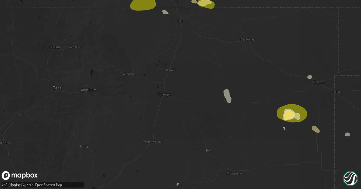 Hail map in Springer, NM on August 16, 2026