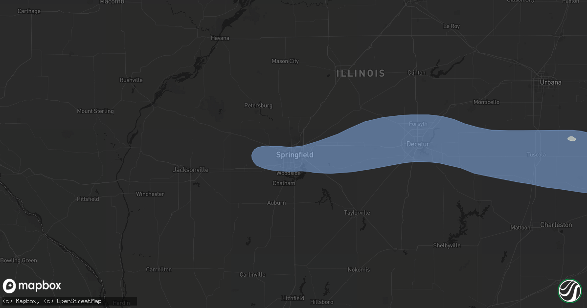 Hail map in Springfield, IL on August 16, 2026
