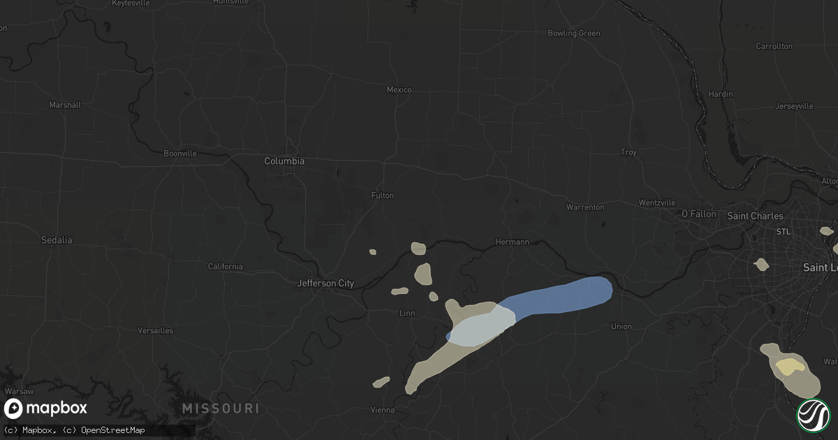 Hail map in Steedman, MO on August 16, 2026