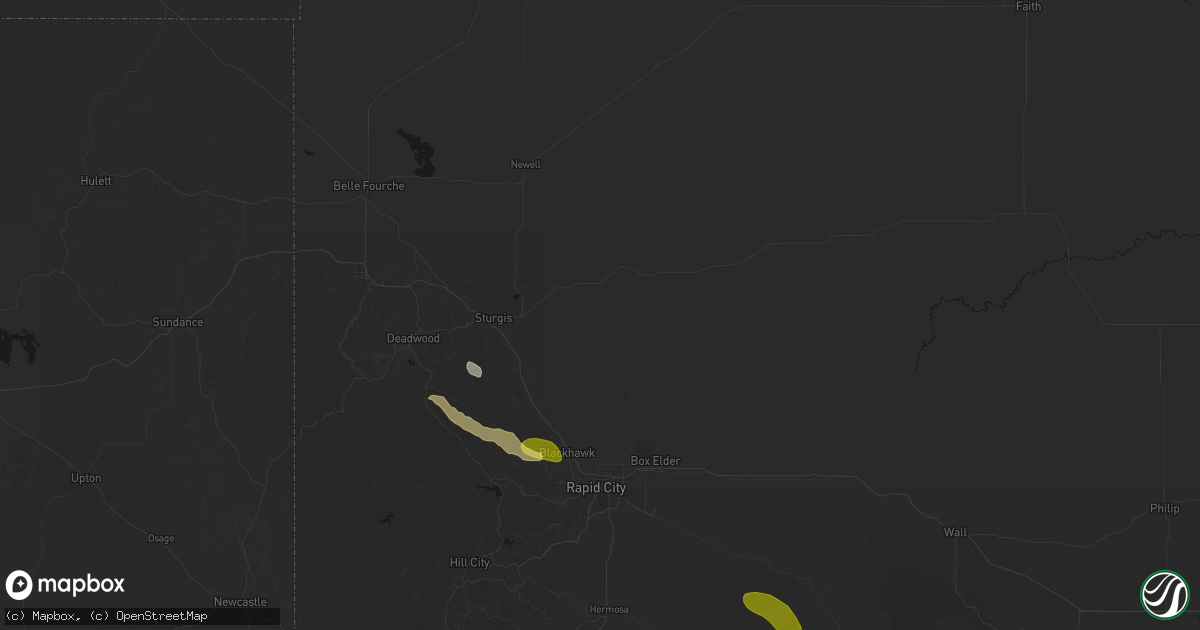 Hail map in Sturgis, SD on August 16, 2026