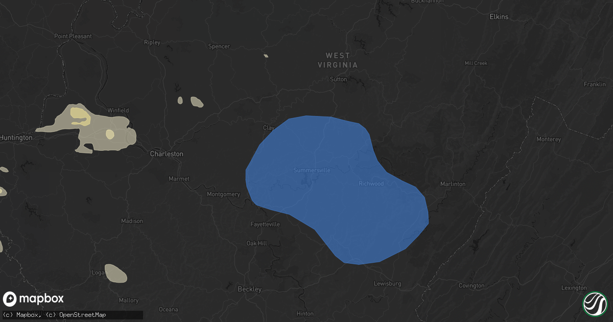 Hail map in Summersville, WV on August 16, 2026