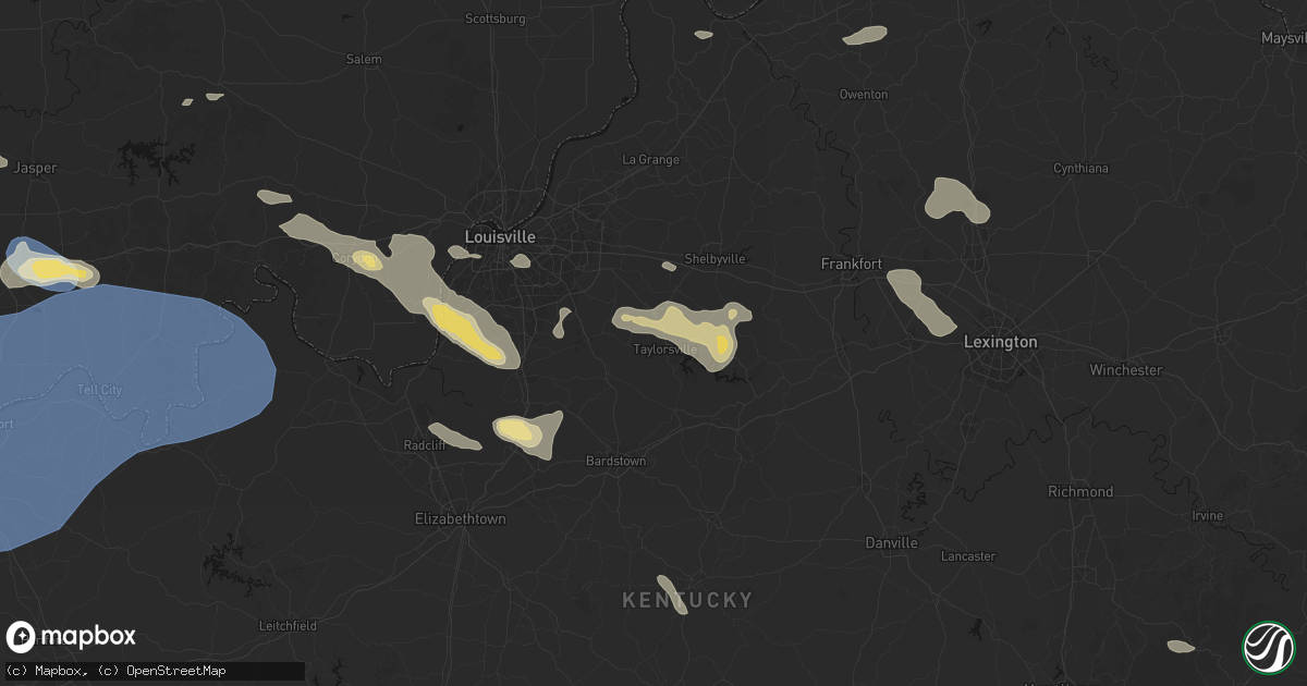Hail map in Taylorsville, KY on August 16, 2026
