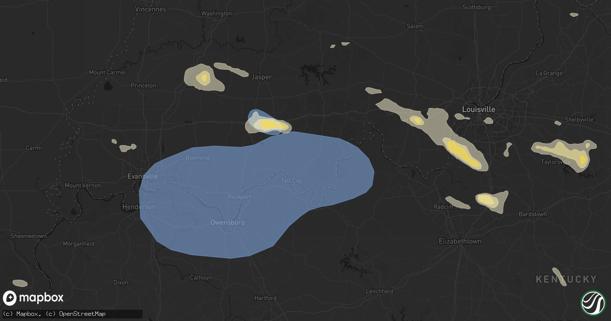 Hail map in Tell City, IN on August 16, 2026