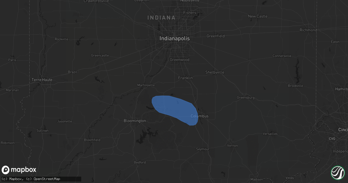 Hail map in Trafalgar, IN on August 16, 2026