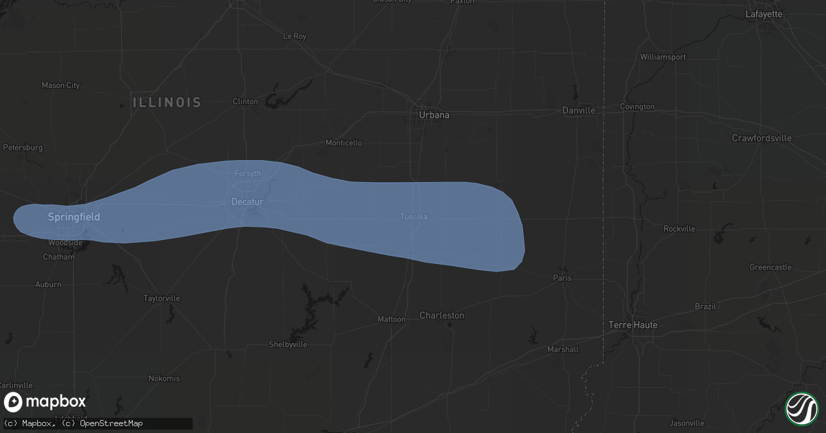 Hail map in Tuscola, IL on August 16, 2026