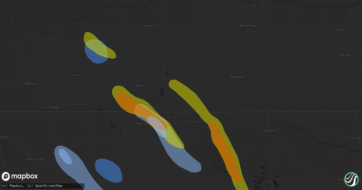 Hail map in Tuthill, SD on August 16, 2026