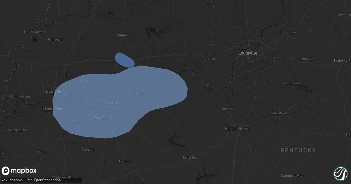 Hail map in Union Star, KY on August 16, 2026