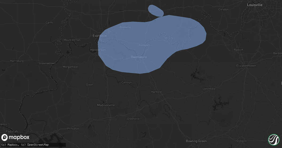 Hail map in Utica, KY on August 16, 2026