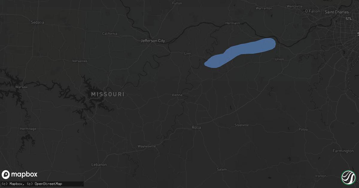 Hail map in Vienna, MO on August 16, 2026
