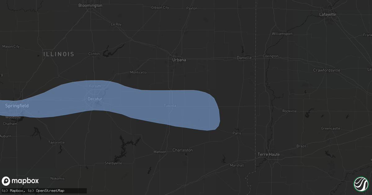 Hail map in Villa Grove, IL on August 16, 2026