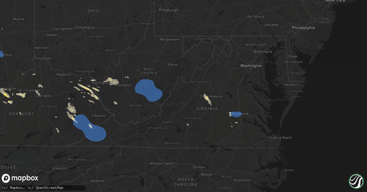 Hail map in Virginia on August 16, 2026