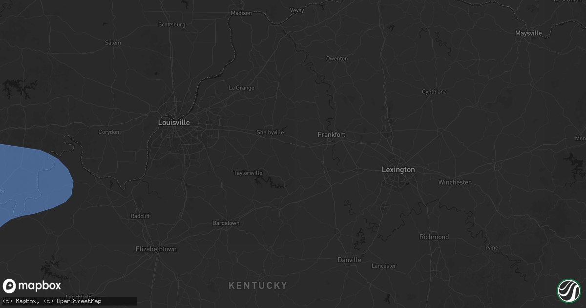 Hail map in Waddy, KY on August 16, 2026