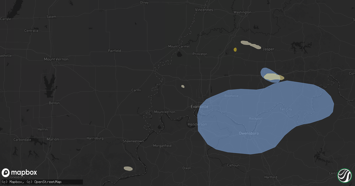 Hail map in Wadesville, IN on August 16, 2026