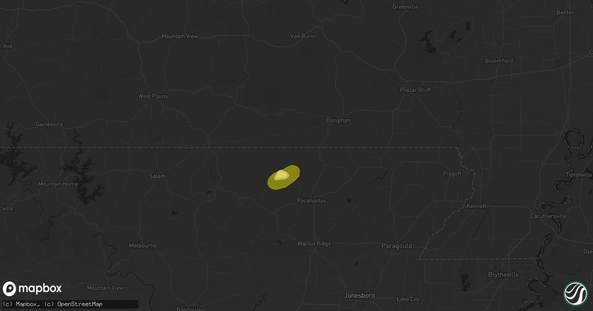Hail map in Warm Springs, AR on August 16, 2026