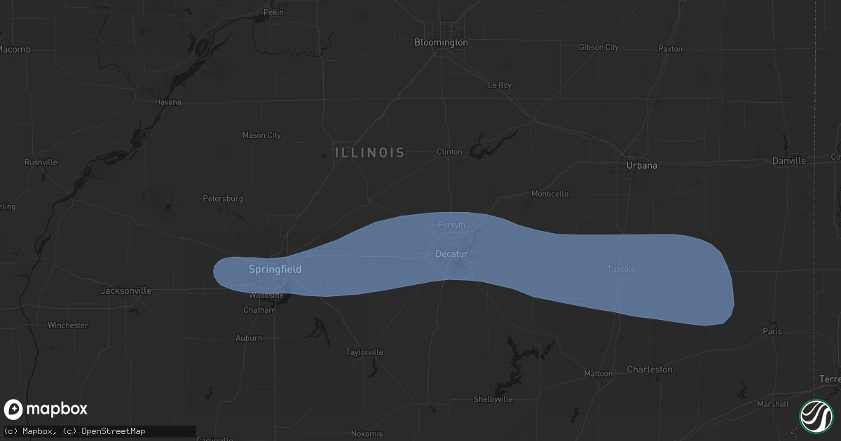 Hail map in Warrensburg, IL on August 16, 2026