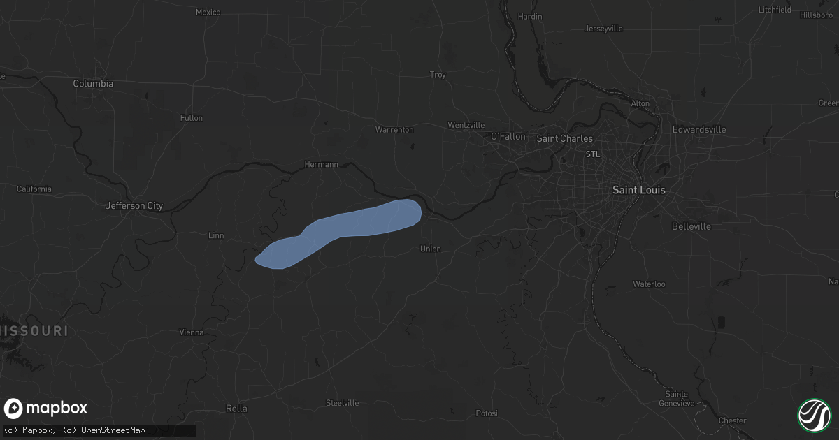 Hail map in Washington, MO on August 16, 2026