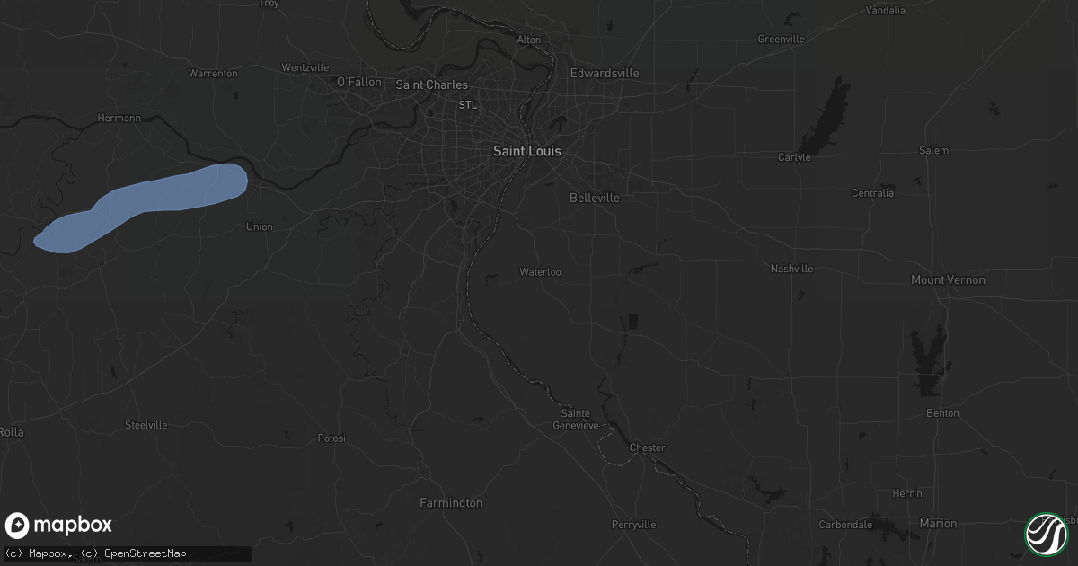 Hail map in Waterloo, IL on August 16, 2026