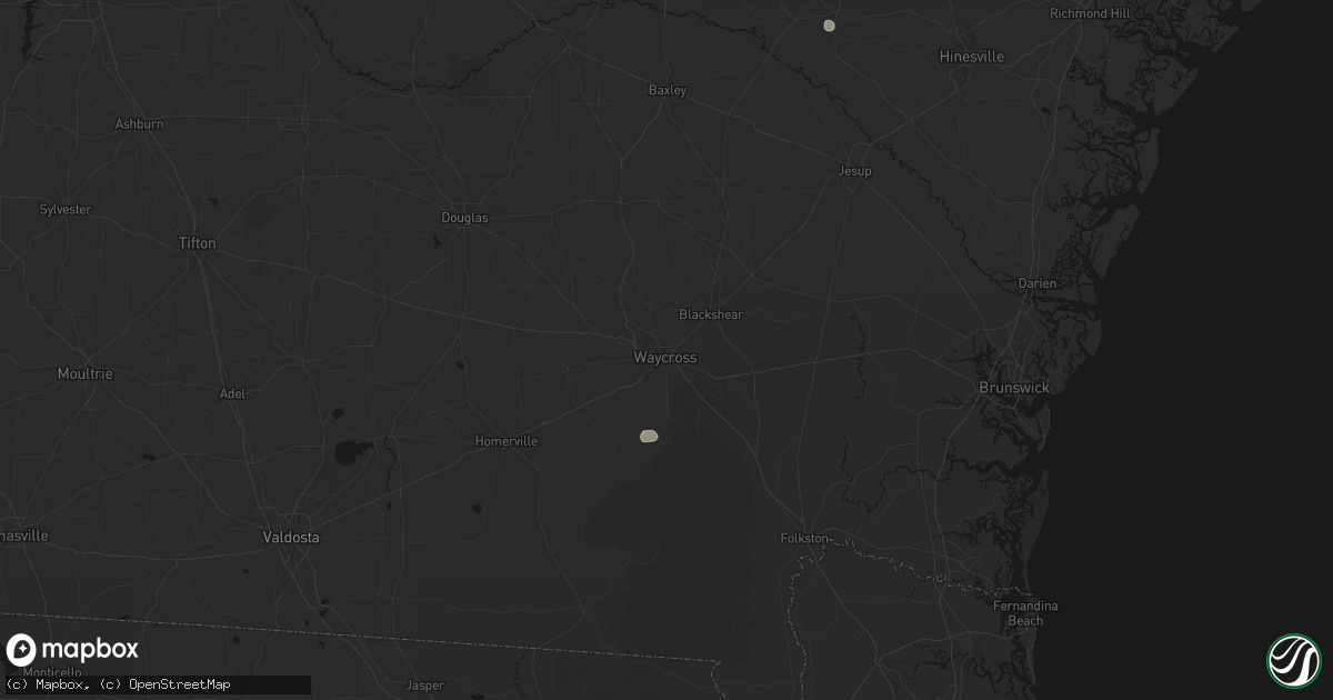 Hail map in Waycross, GA on August 16, 2026