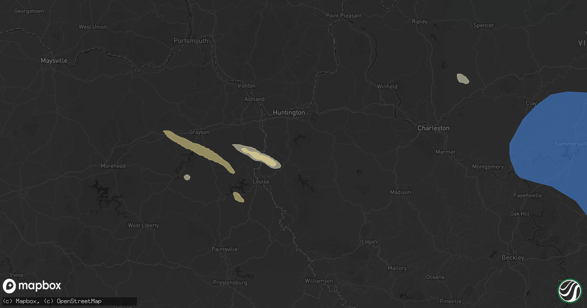 Hail map in Wayne, WV on August 16, 2026