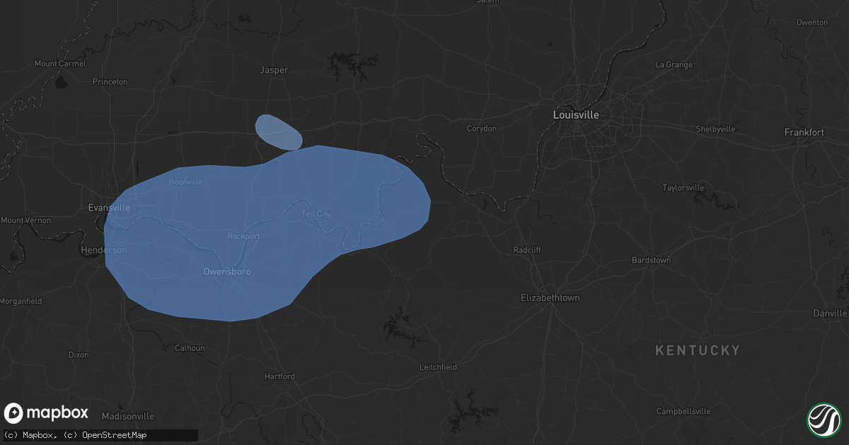 Hail map in Webster, KY on August 16, 2026