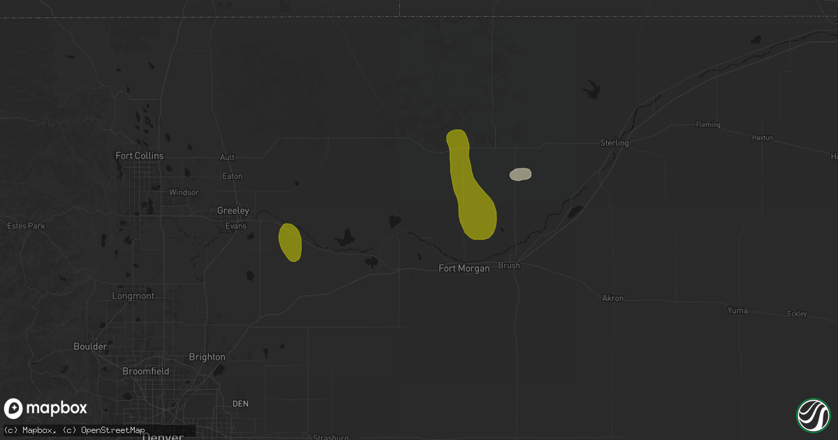 Hail map in Weldona, CO on August 16, 2026