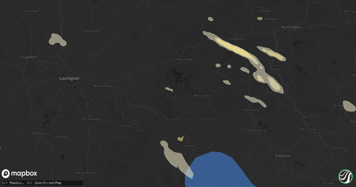 Hail map in Wellington, KY on August 16, 2026