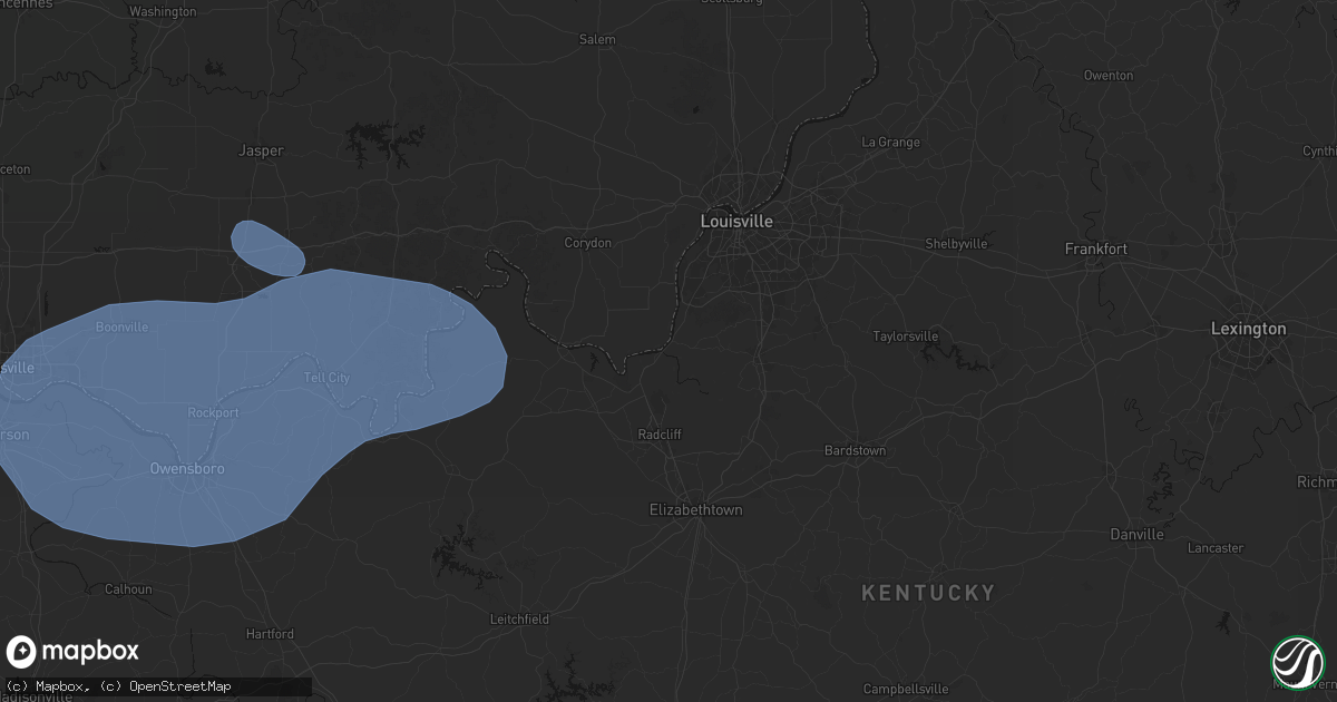 Hail map in West Point, KY on August 16, 2026