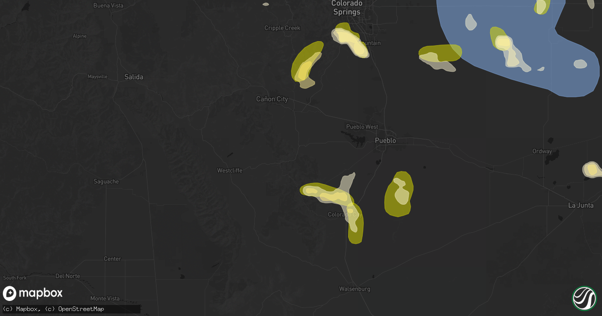 Hail map in Wetmore, CO on August 16, 2026