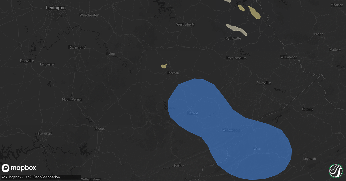 Hail map in Whick, KY on August 16, 2026