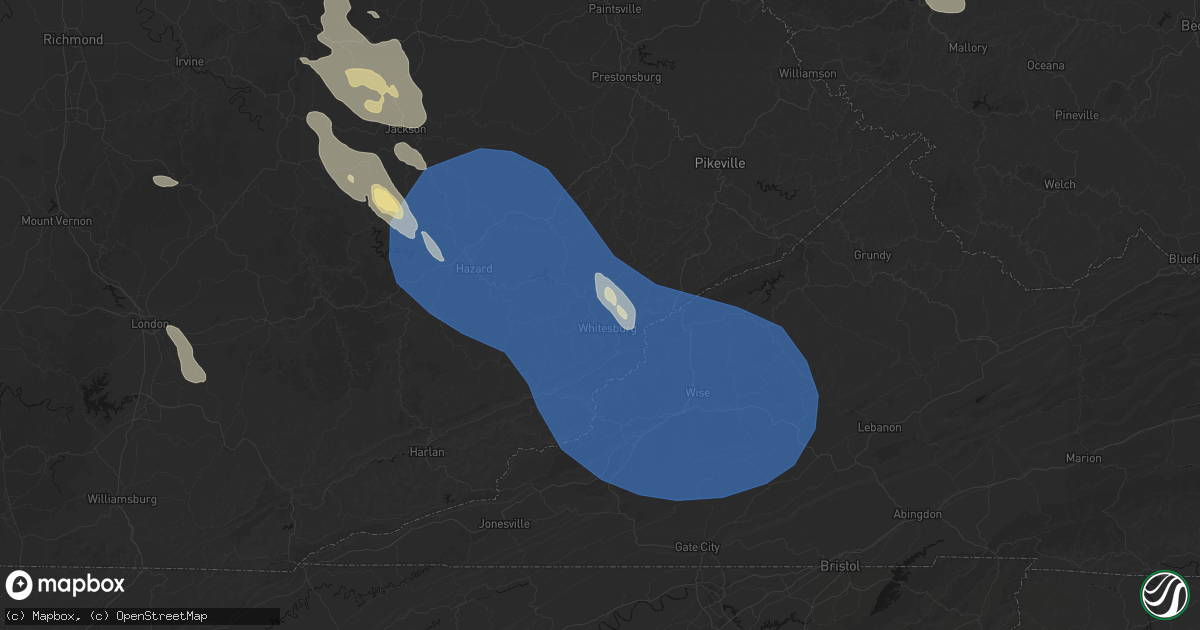 Hail map in Whitesburg, KY on August 16, 2026