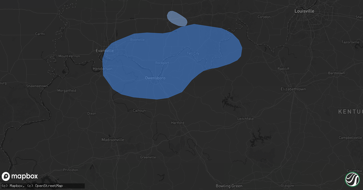 Hail map in Whitesville, KY on August 16, 2026