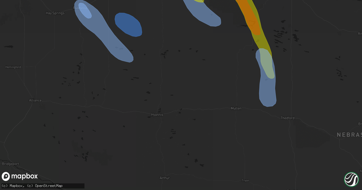 Hail map in Whitman, NE on August 16, 2026