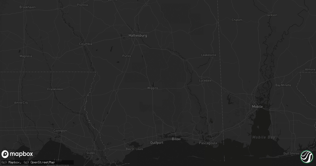 Hail map in Wiggins, MS on August 16, 2026
