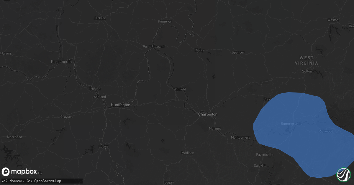 Hail map in Winfield, WV on August 16, 2026