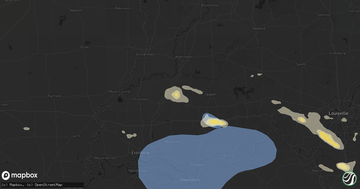 Hail map in Winslow, IN on August 16, 2026