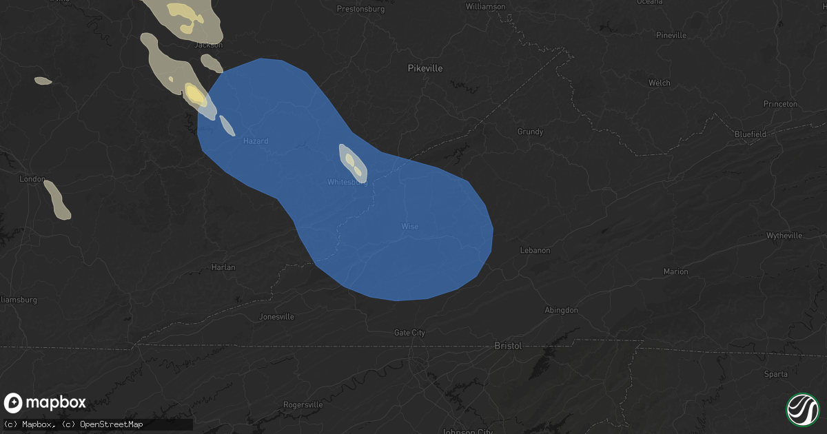 Hail map in Wise, VA on August 16, 2026