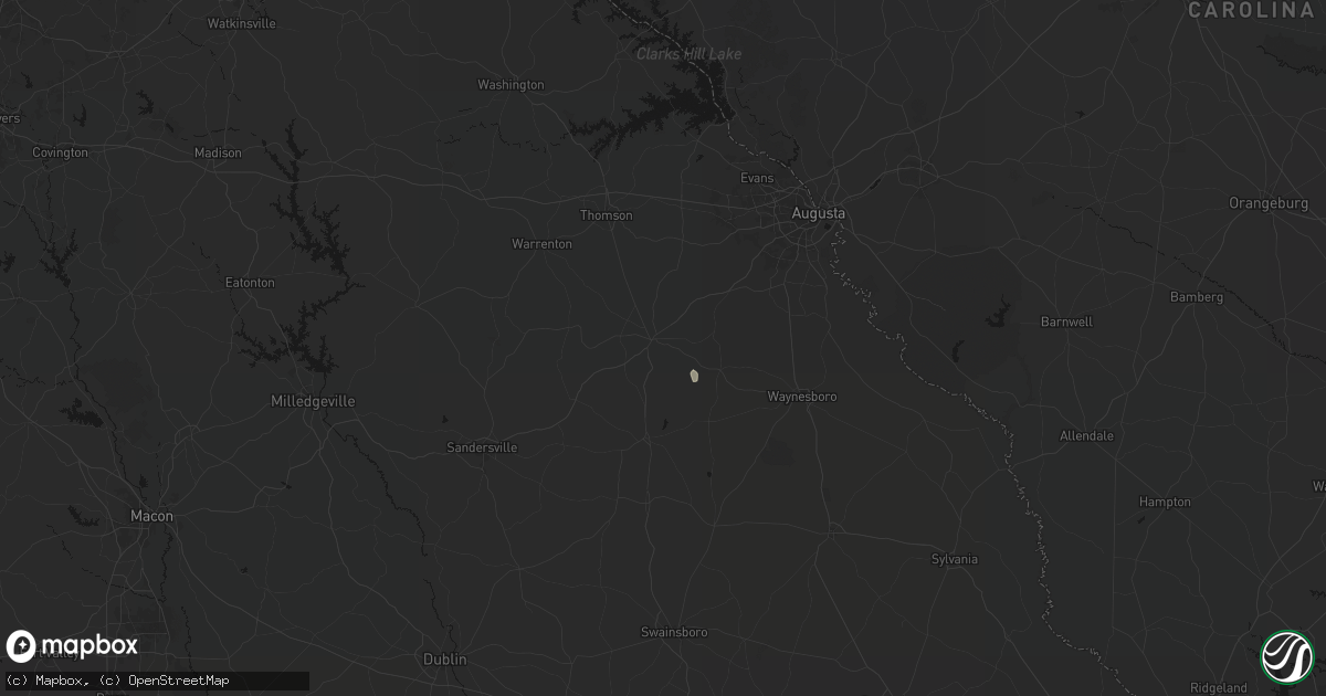 Hail map in Wrens, GA on August 16, 2026