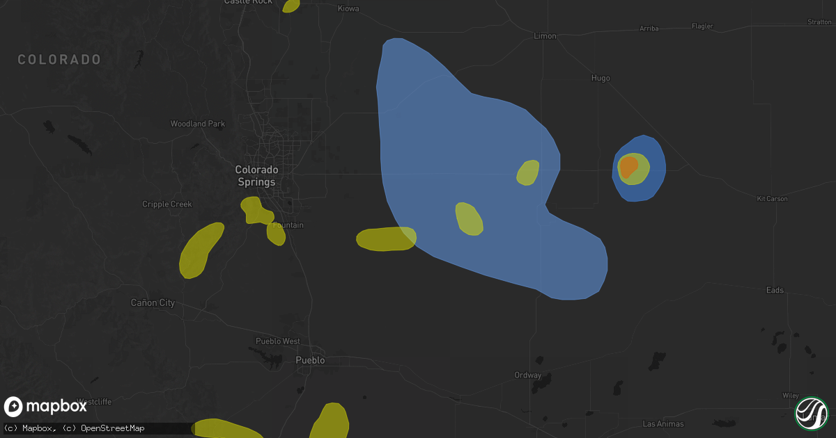 Hail map in Yoder, CO on August 16, 2026