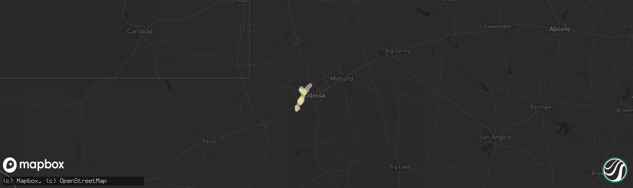 Hail map in Odessa, TX on August 17, 2014