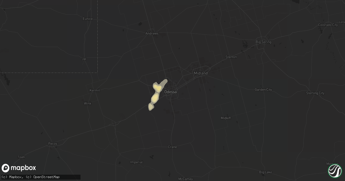 Hail map in Odessa, TX on August 17, 2014