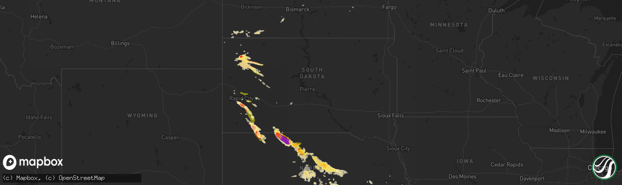 Hail map in South Dakota on August 17, 2014